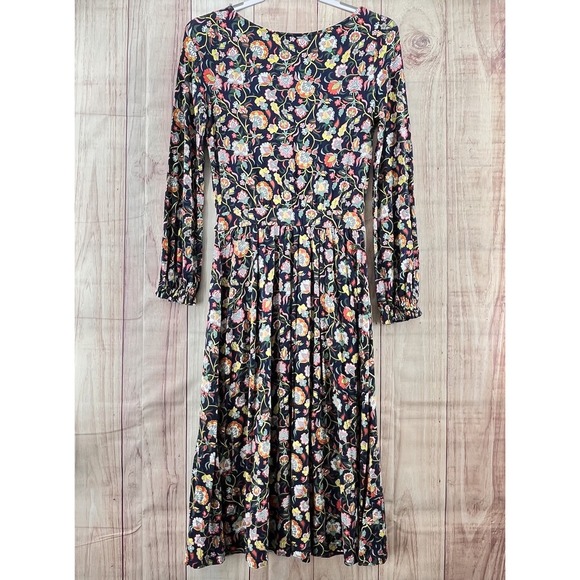 Boden Evelyn Jersey Midi Dress French Navy Multi Floral Long Sleeve Dress‎ Sz 2P - Picture 3 of 10